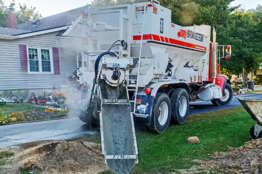 750 L volumetric plant delivering 65.7 cubic yards per hour on-site